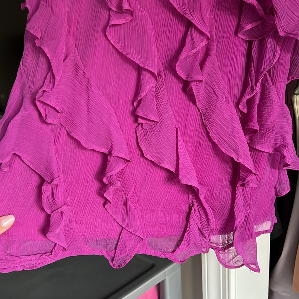 NWT BHLDN Jia Bias-Cut Ruffled V-
Neck Mini Dress - Picture 3 of 5